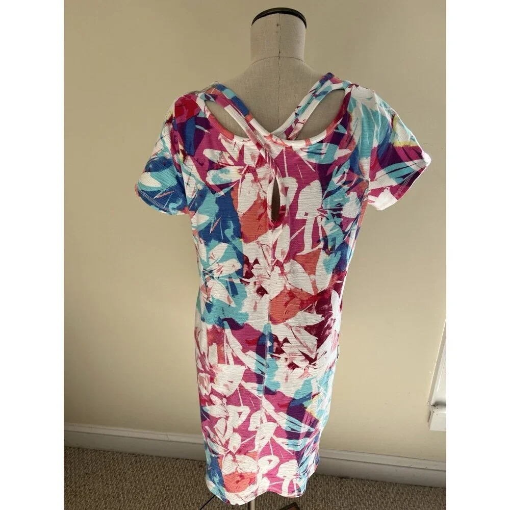 T By Talbots Tropical Stretch Cross Back Dress SZ LG Beach Cruise Resort - Picture 4 of 8